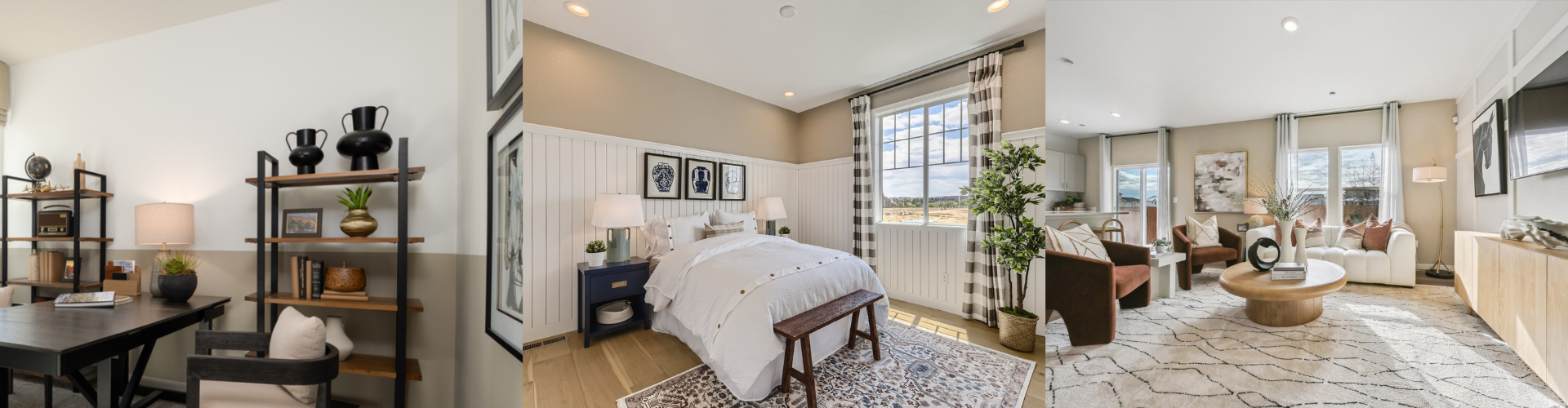 A room with a bed and a desk.