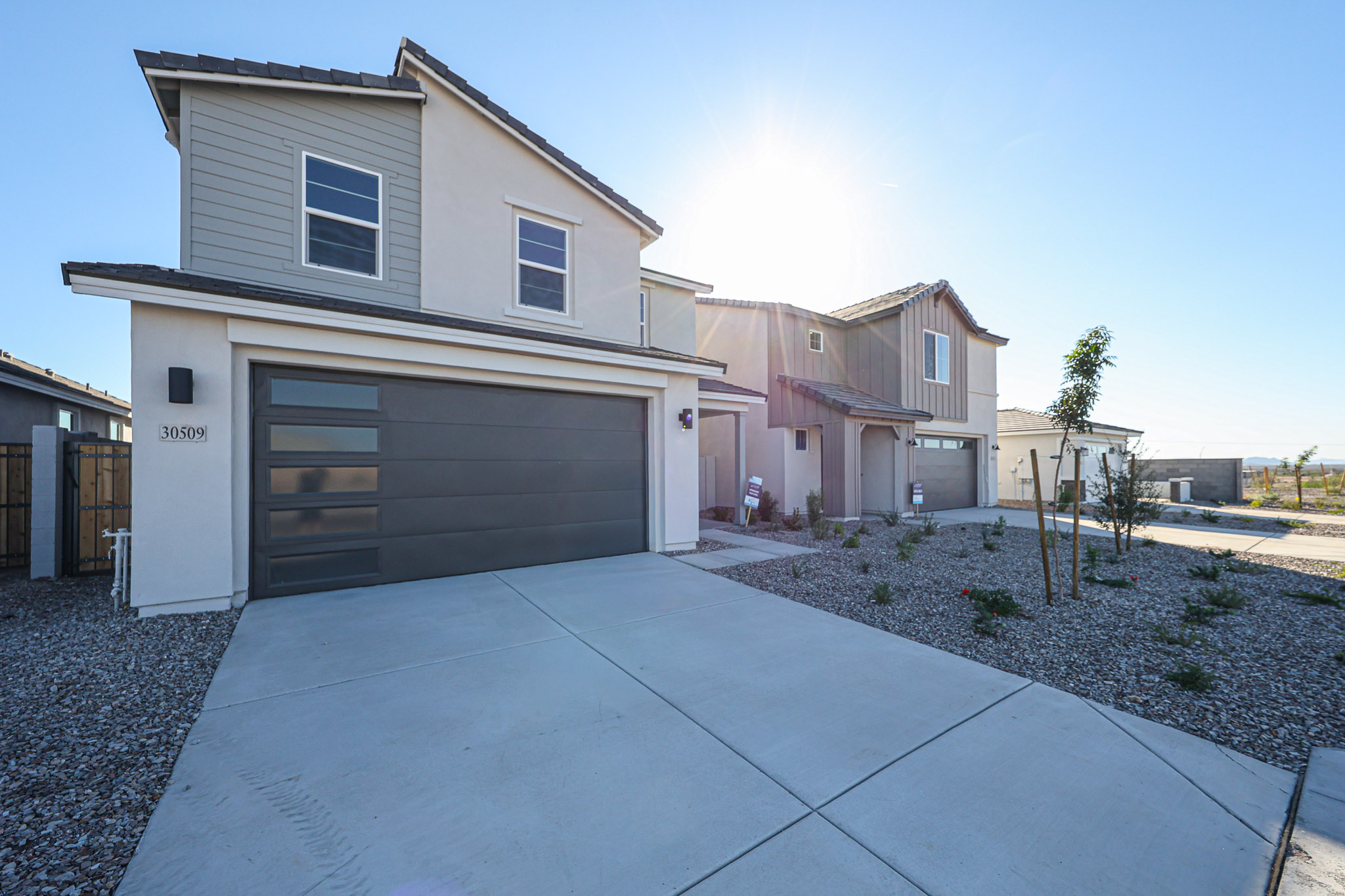 A house with a garage.