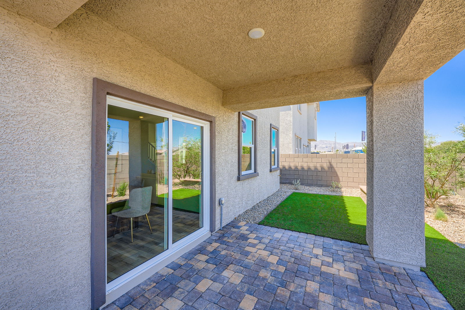A house with a glass door.