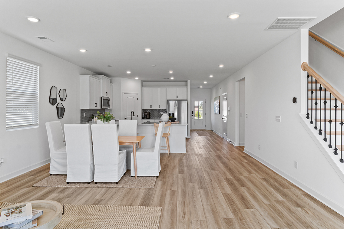 A kitchen and dining room.
