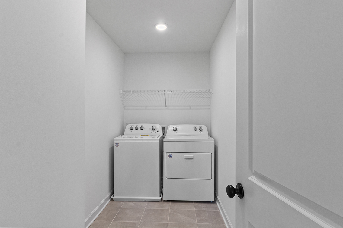 A room with white walls and a washing machine.