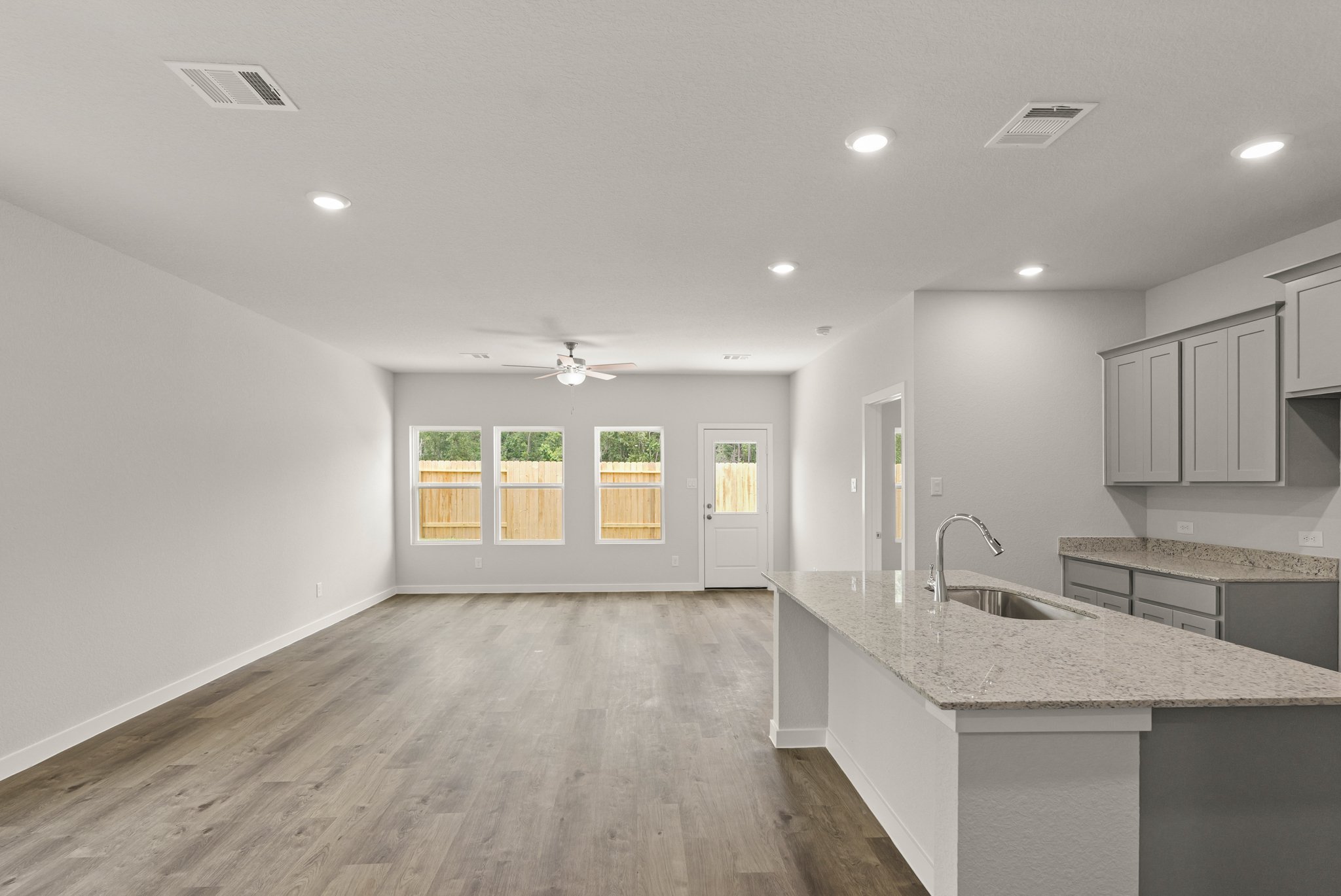 A kitchen with a large island.