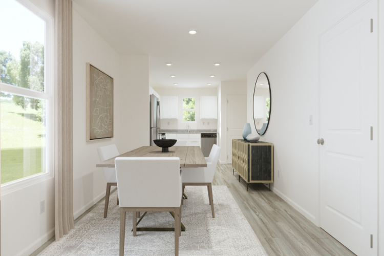 Open-concept floor plan view from kitchen