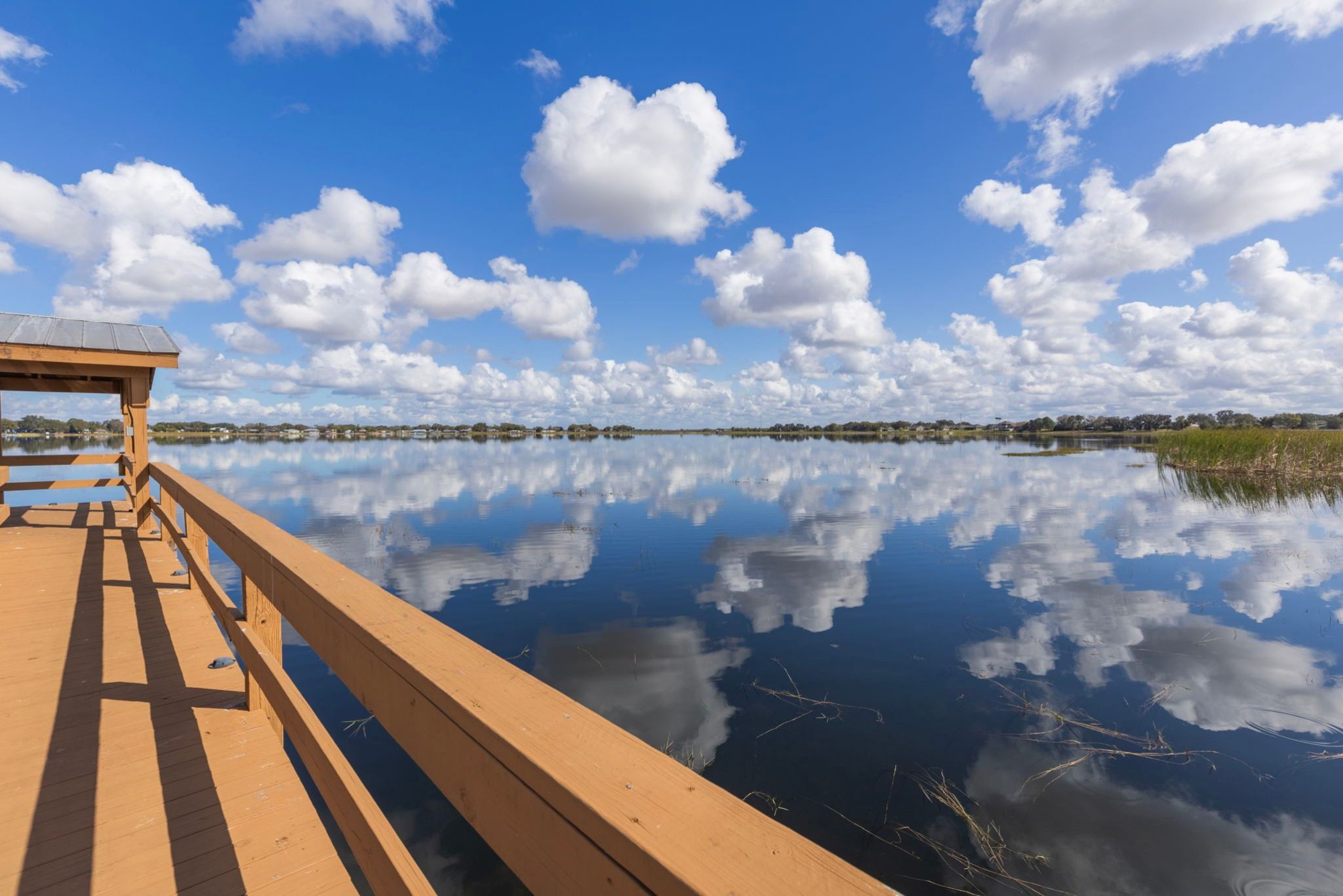A wooden bridge over water.